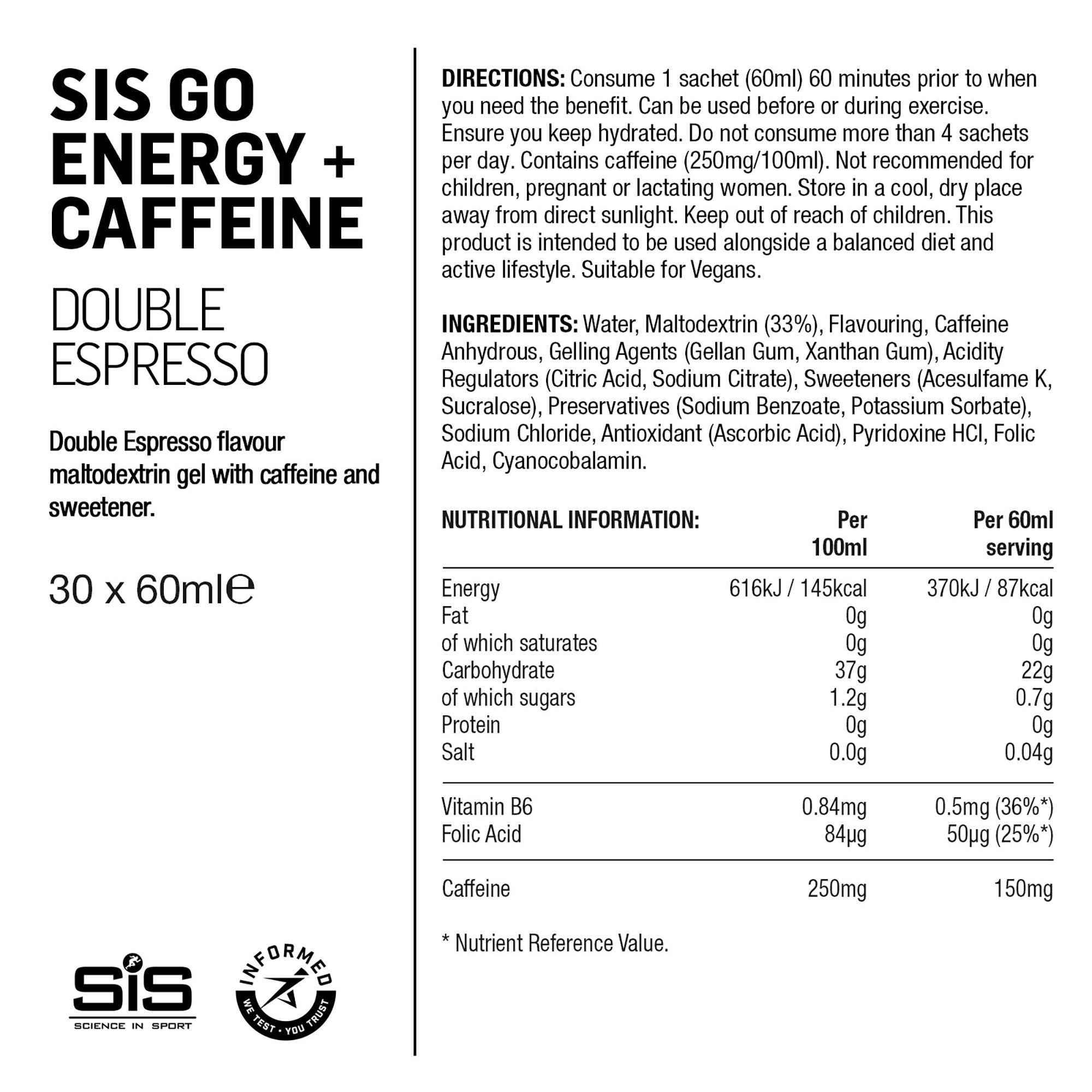SIS GO Gel Energético/Doble Cafeína 60ml Doble Espresso/Cafeína #3